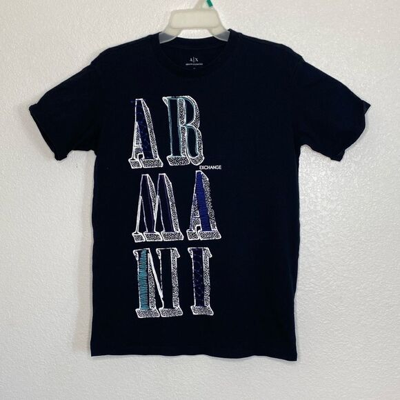 ARMANI Exchange Black T Shirt with Front Armani Stitching Size M - Picture 1 of 4